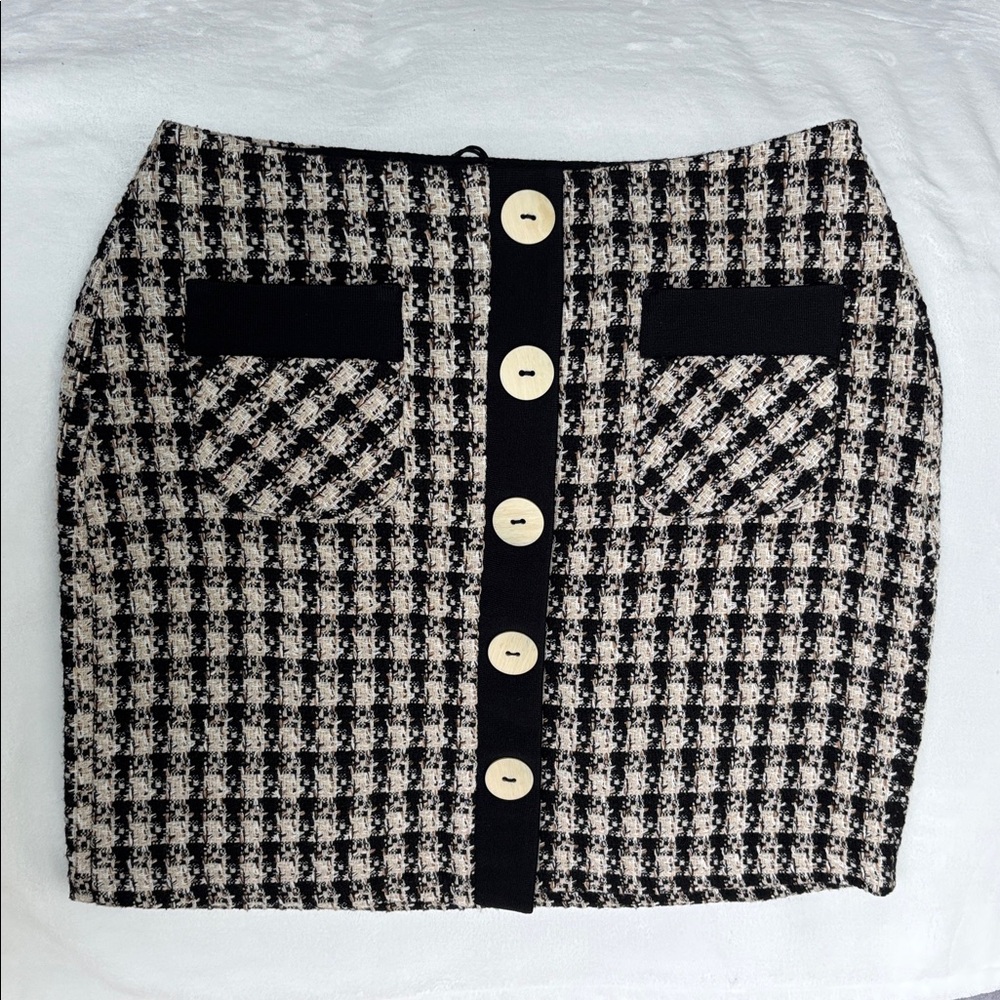 Dex Black and Cream Tweed Mini Skirt